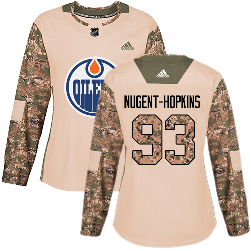 Adidas Oilers #93 Ryan Nugent-Hopkins Camo Authentic Veterans Day Women's Stitched NHL Jersey